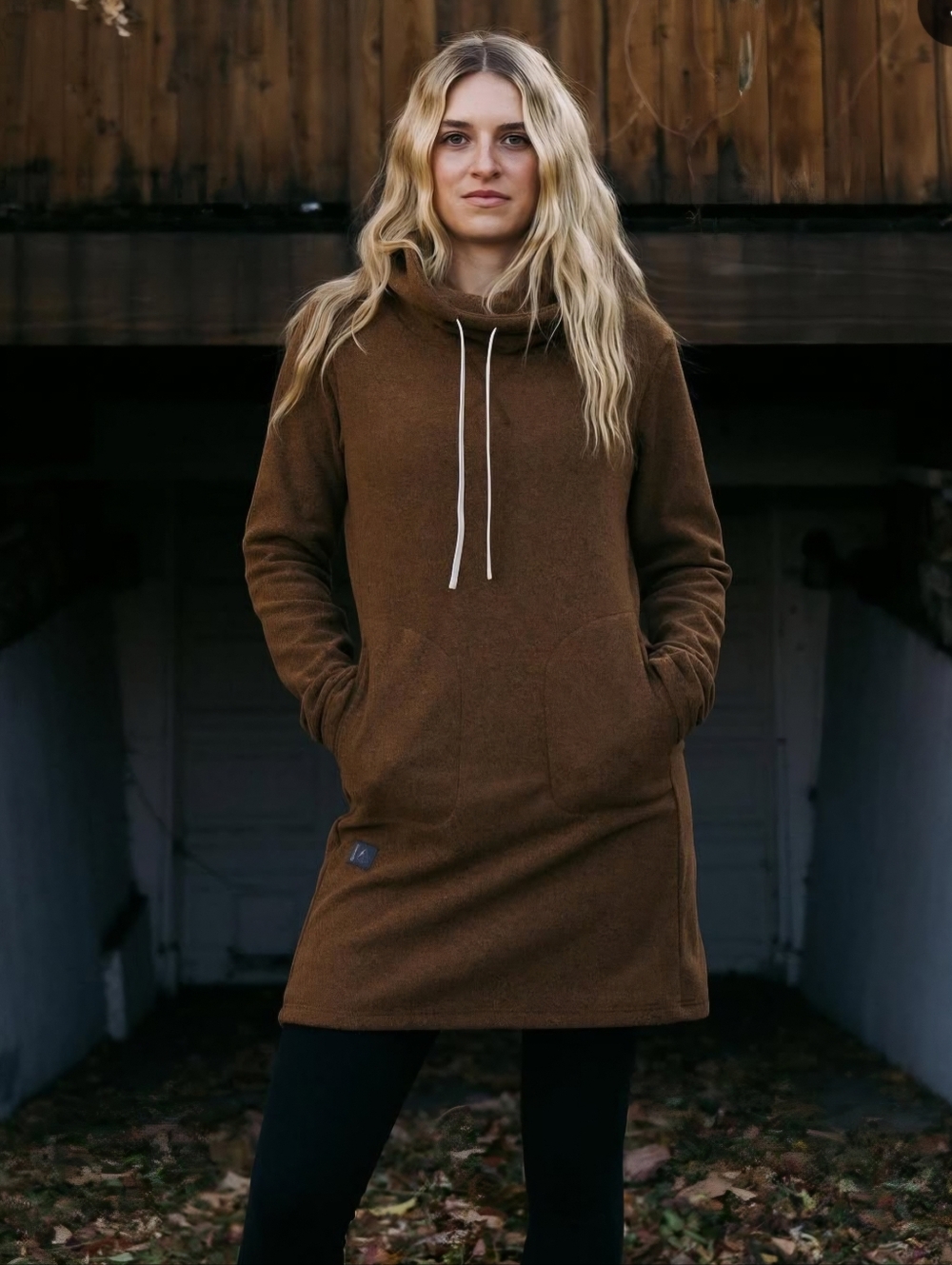 DESO Supply Co Women's Brown Velma Fleece Dress Tunic Funnel Neck Size Small.